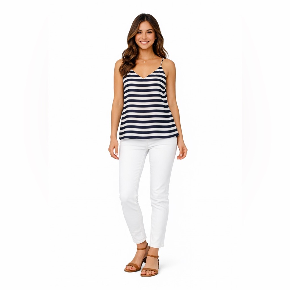 J. Crew White and Blue Sleeveless Camisole